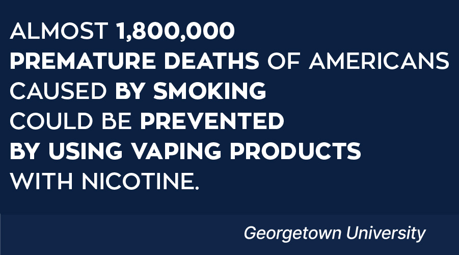 Almost 1.8 million premature deaths of Americans caused by smoking could be avoided with the use of nicotine vaping products